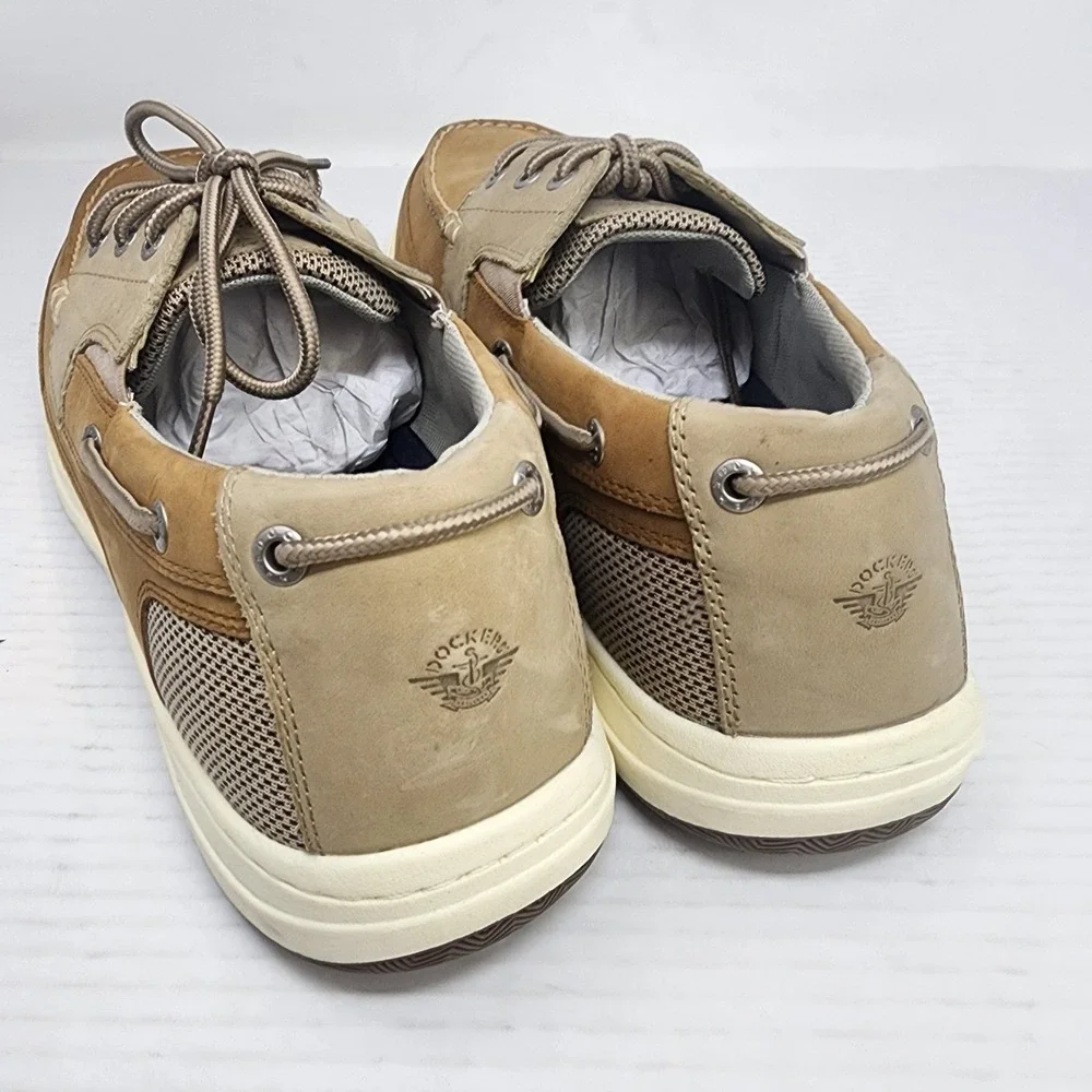 Dockers Mens Tan Leather‎ Mesh Beacon Boat Shoes Loafers Classic Size 14M NEW